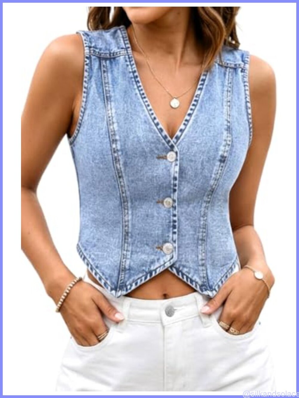 Y2K Crop Denim Vest V-Neck Sleeveless Button Jean Top Western